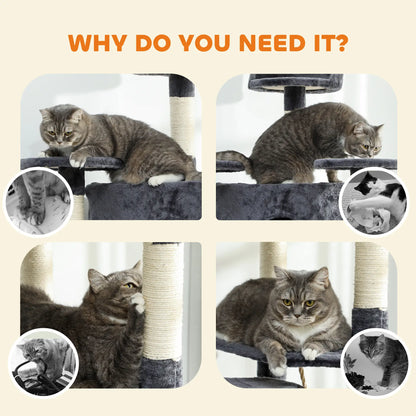 79" Cat Tree, Two Condos, Scratching Posts, Hammocks, Perches, Toys, Dark Grey Cat Towers at Gallery Canada
