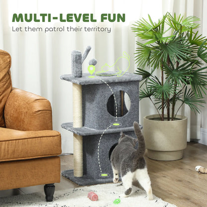 31.5" Cat Tree, Multi-Level Tower with 2 Condos, Soft Plush Perches, Grey Cat Trees at Gallery Canada