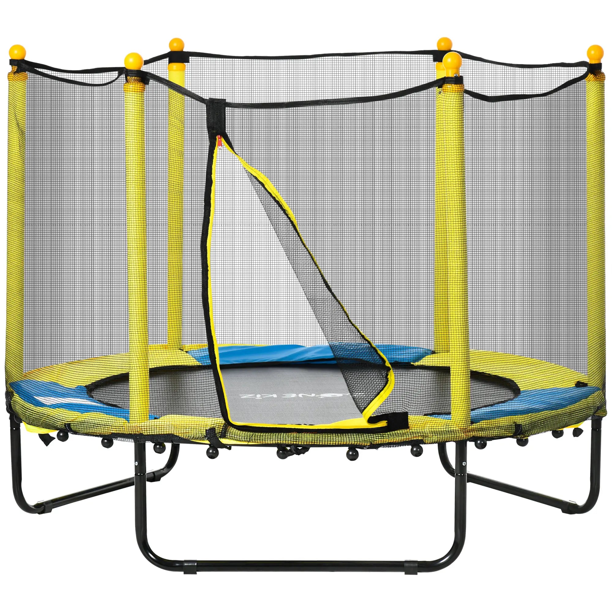 4.6FT Kids Trampoline with Enclosure Net, Indoor Outdoor, Yellow Trampolines Yellow, Black, Blue at Gallery Canada