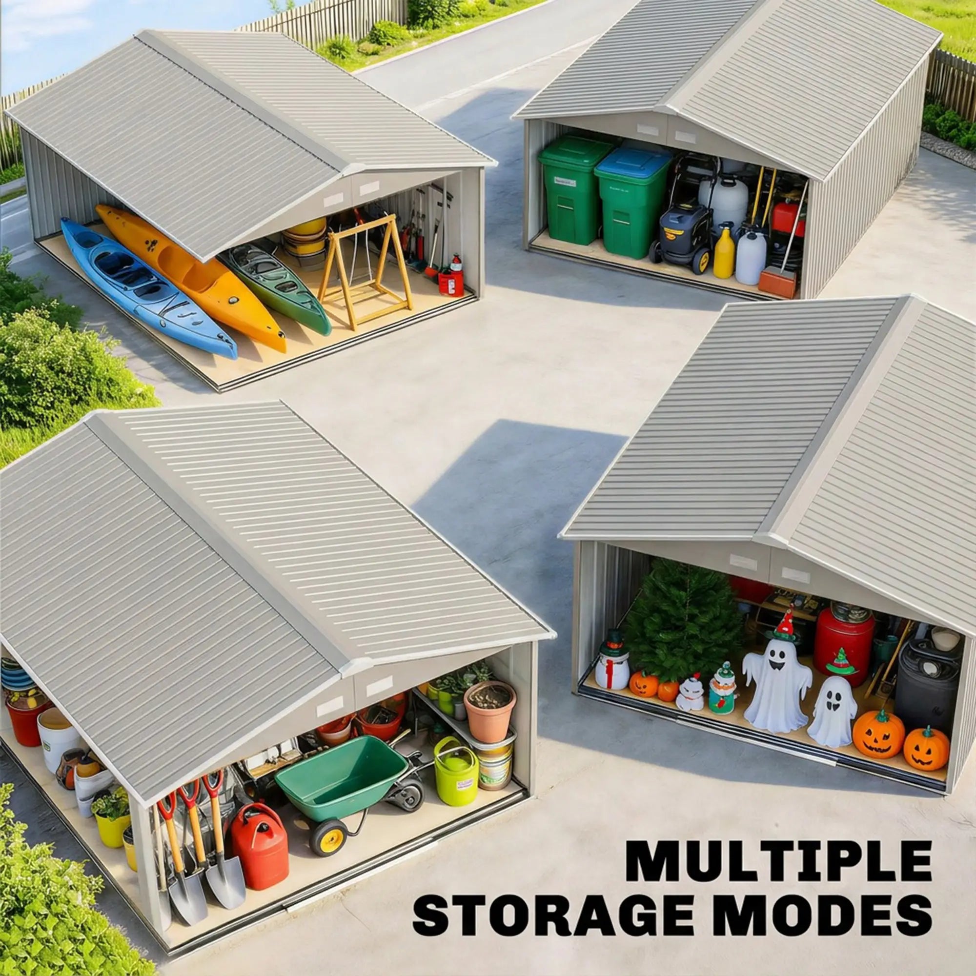 11' x 13' Garden Storage Shed, Double Sliding Door, 4 Vents, Light Grey Sheds at Gallery Canada