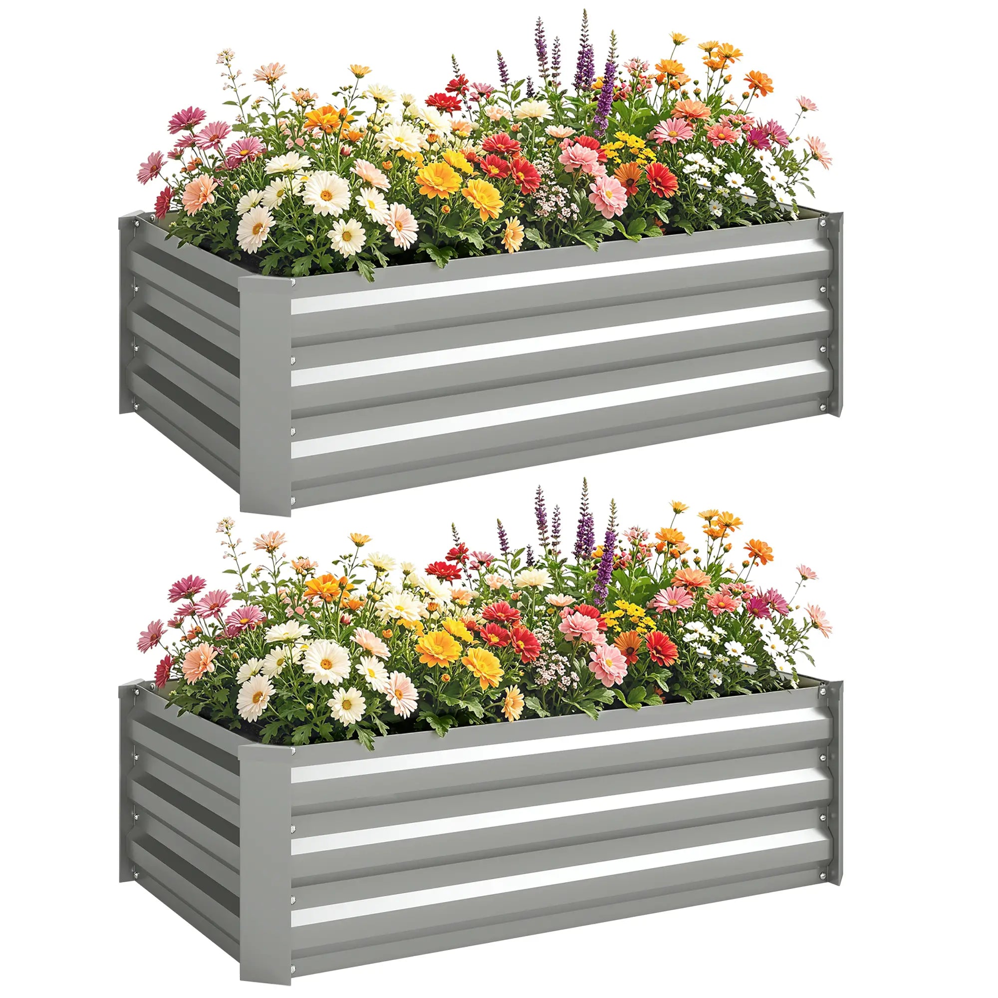 Set of 2 Galvanized Raised Garden Beds, Outdoor Planter Box, Light Grey Raised Garden Beds at Gallery Canada