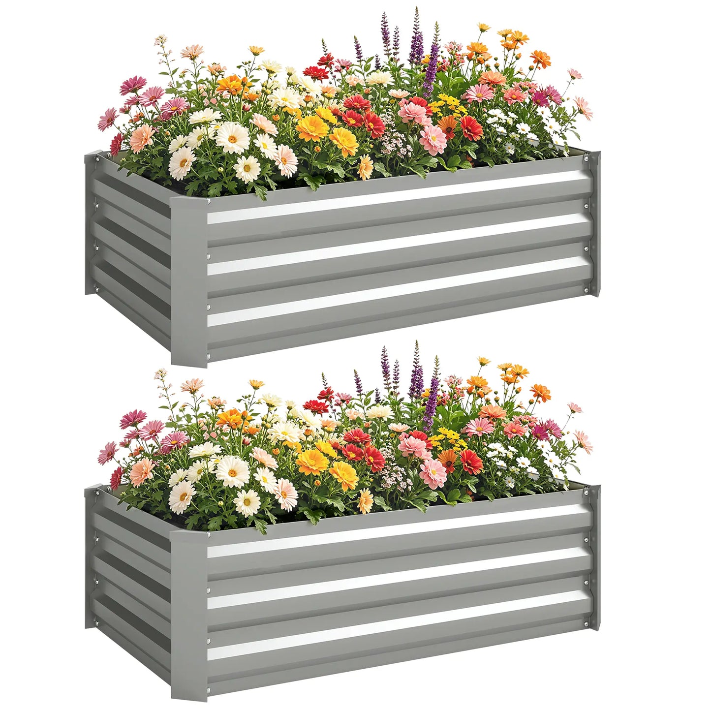 Set of 2 Galvanized Raised Garden Beds, Outdoor Planter Box, Light Grey Raised Garden Beds at Gallery Canada