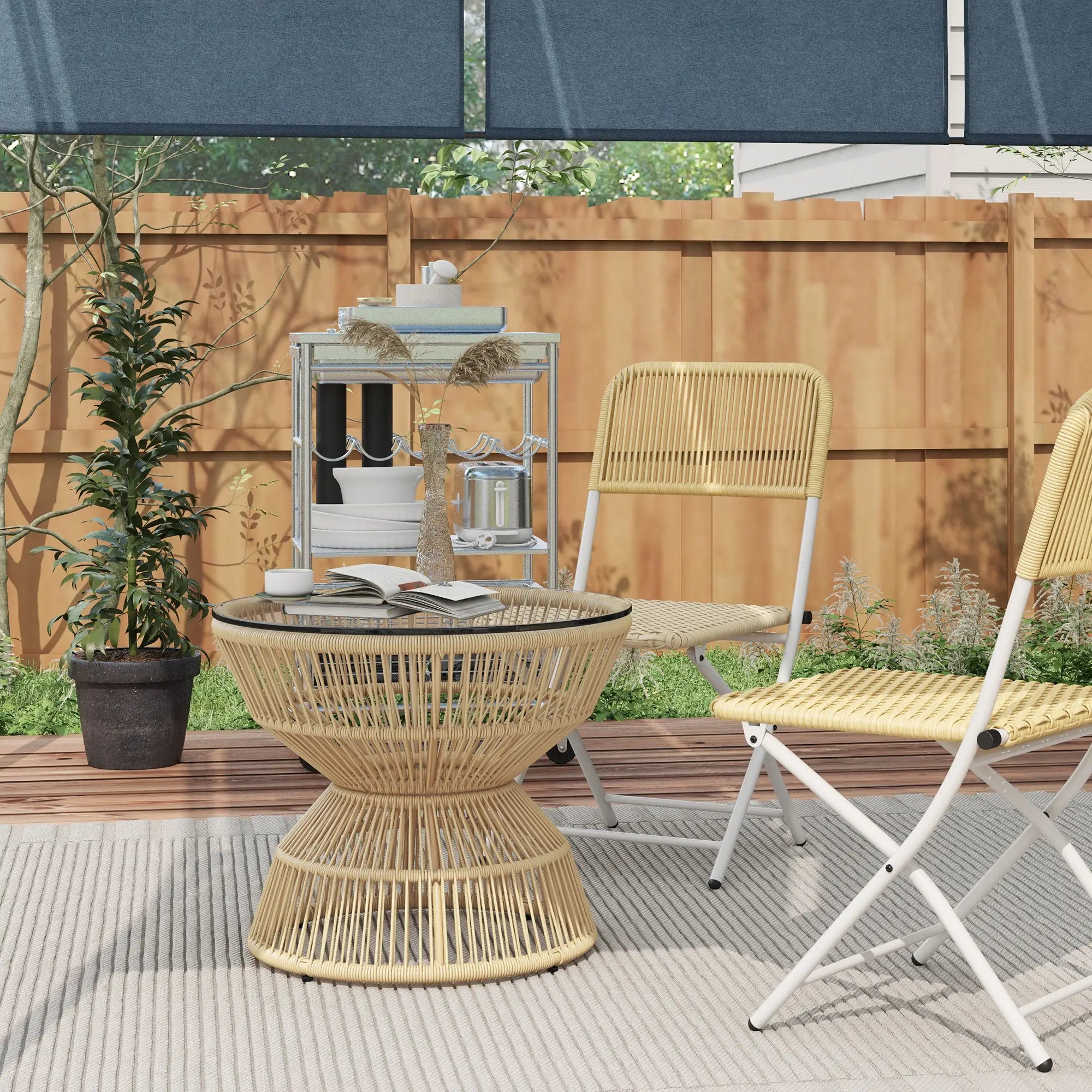 Rattan Outdoor Coffee Table, Patio End Table, Tempered Glass Top, Steel Frame Patio Side Tables at Gallery Canada