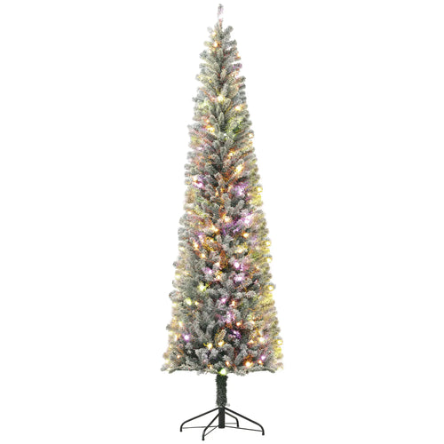 9ft Prelit Pencil Christmas Tree, Flocked, 895 Tips, Dual Color LEDs