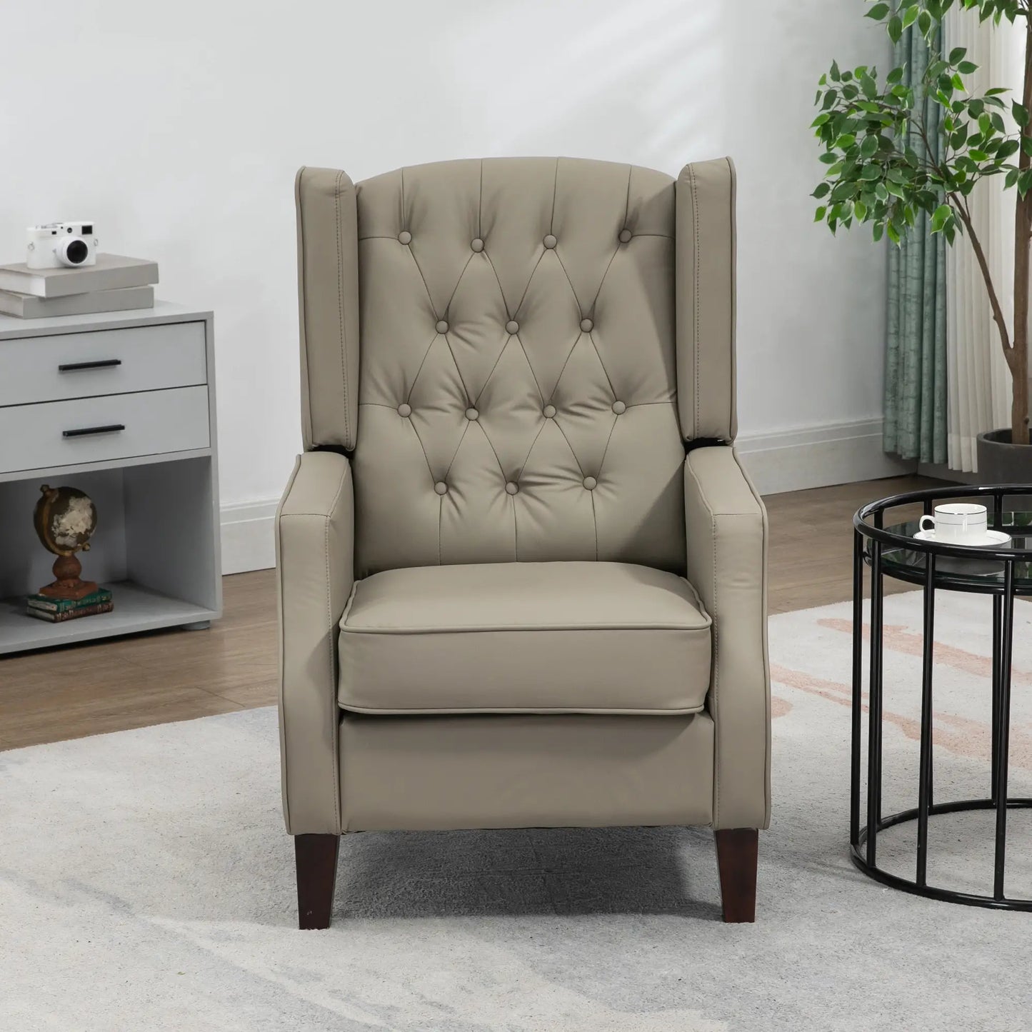 Faux Leather Armchair, Modern Accent Chair, Thick Padding, Khaki Accent Chairs at Gallery Canada