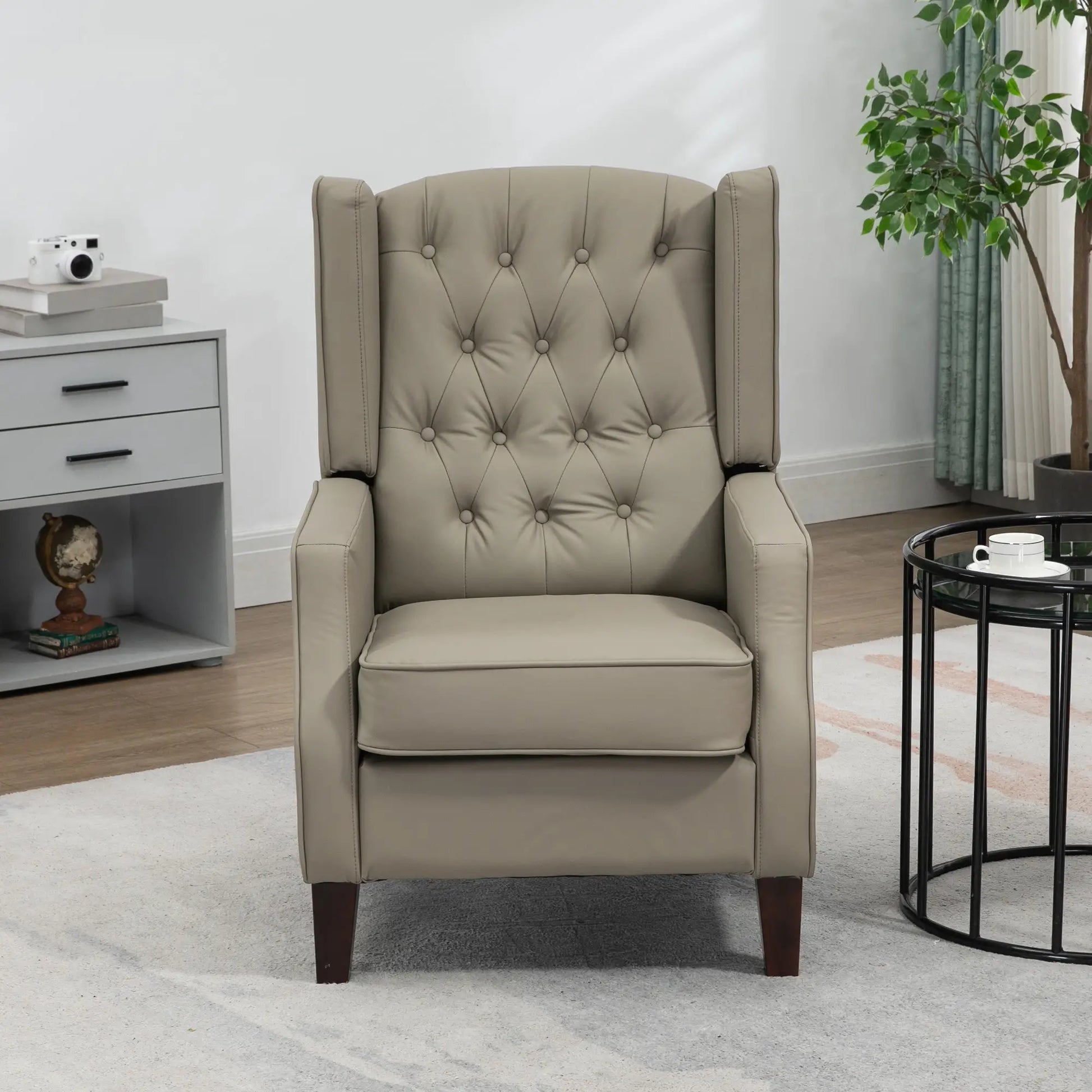 Faux Leather Armchair, Modern Accent Chair, Thick Padding, Khaki Accent Chairs at Gallery Canada