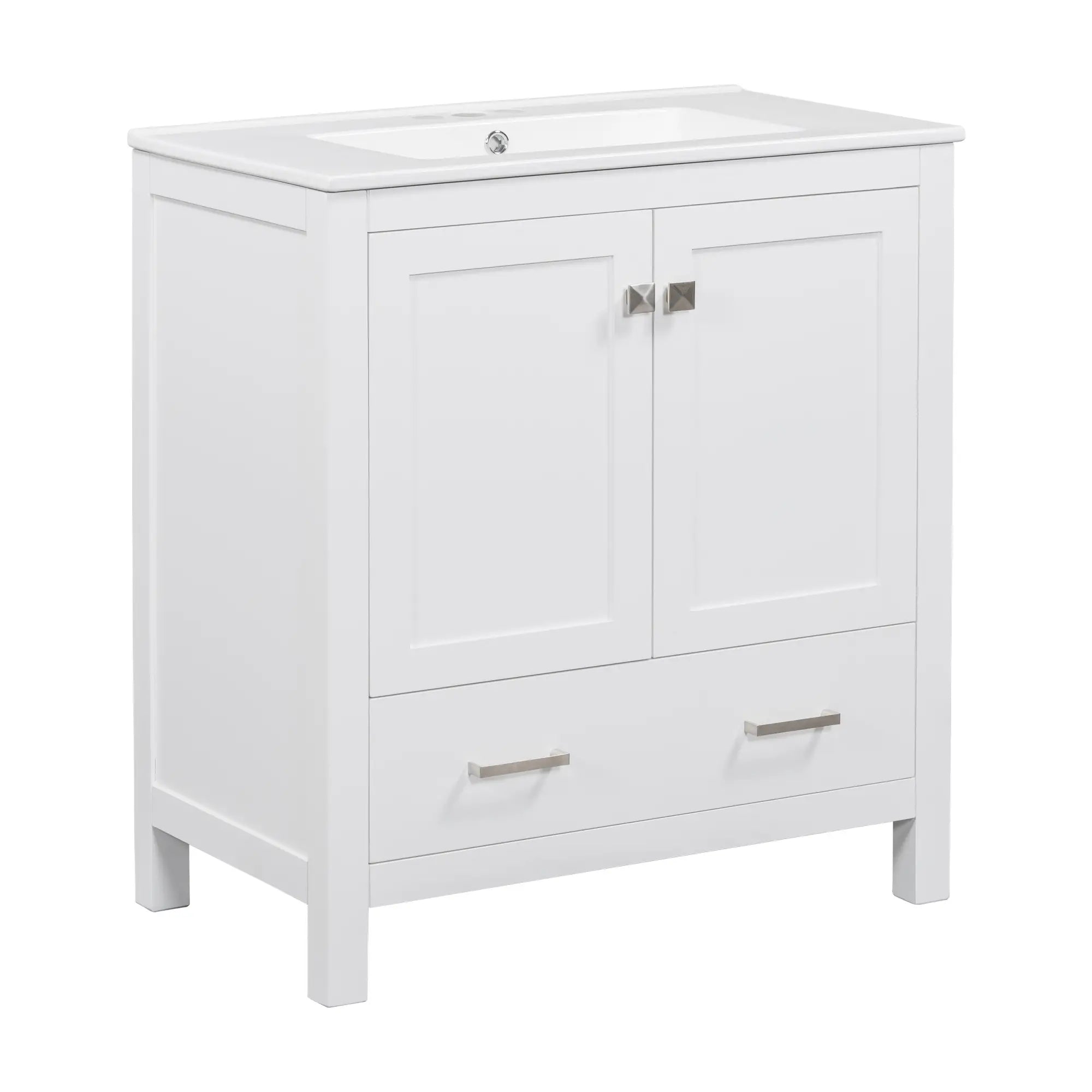 Single Sink Bathroom Vanity, Solid Wood, Soft-Close Doors, 30