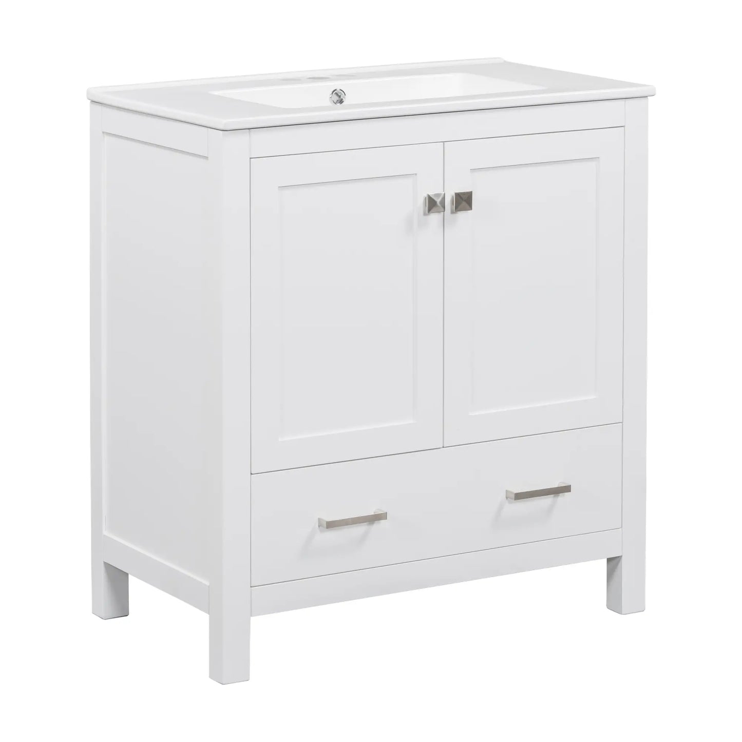 Single Sink Bathroom Vanity, Solid Wood, Soft-Close Doors, 30" L x 18.5" W x 34" H, White Sink Cabinets at Gallery Canada