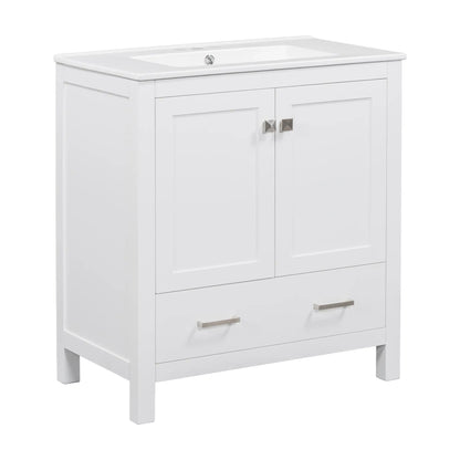 Single Sink Bathroom Vanity, Solid Wood, Soft-Close Doors, 30" L x 18.5" W x 34" H, White Sink Cabinets at Gallery Canada