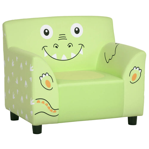 Kids Sofa, Armrest Chair, Toddler Couch, Cute Animal Print, Velvet, Eucalyptus Wood, Green