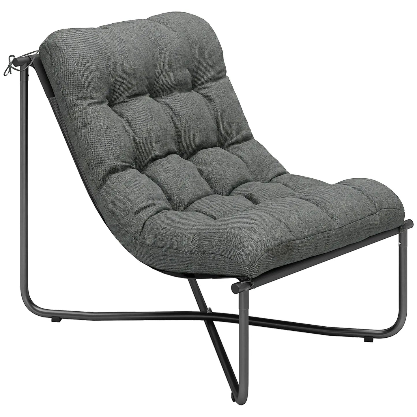 Outdoor Patio Chair, Comfy Sling Lounge With Cushion, Steel Frame, Dark Grey Patio Chairs at Gallery Canada