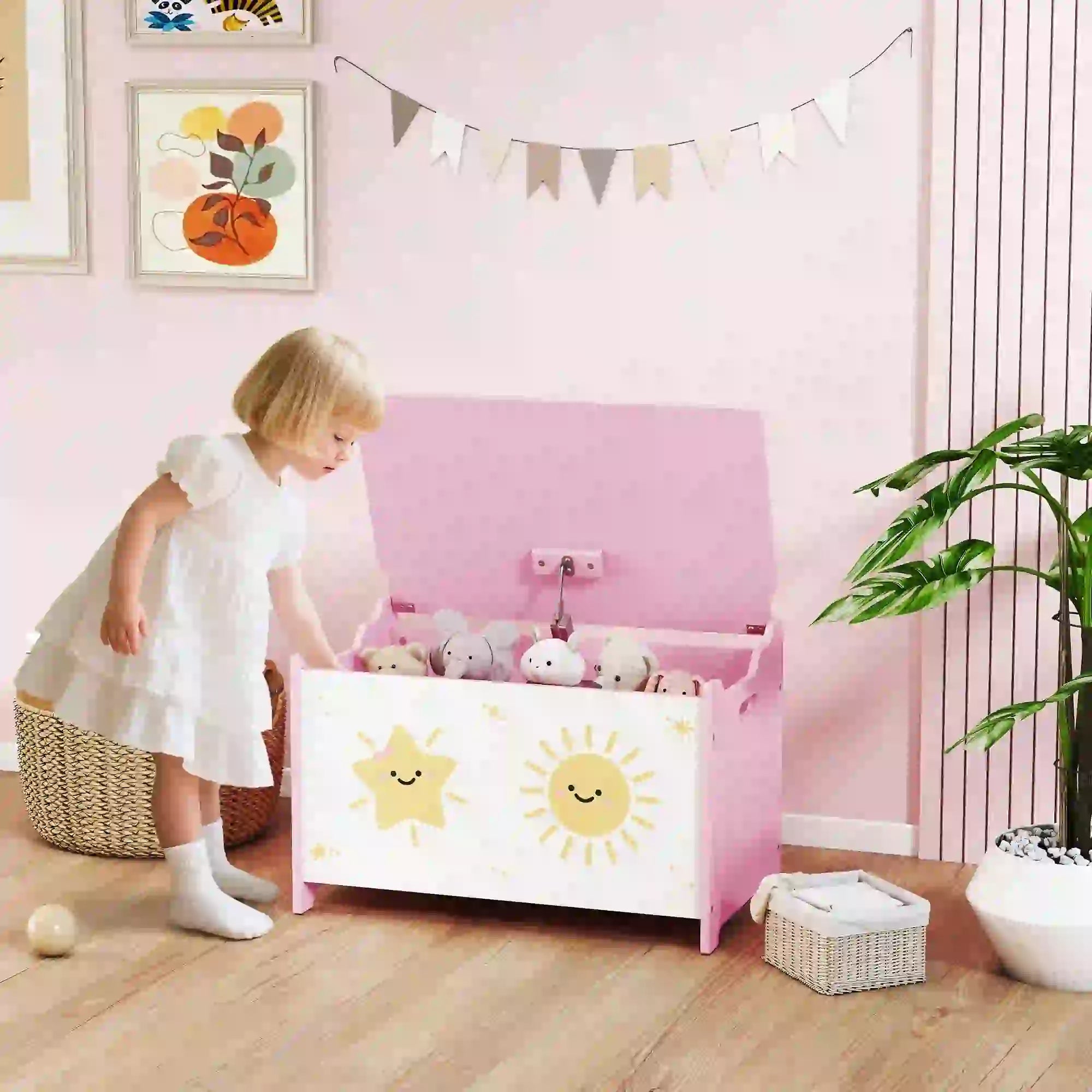 Toy Chest with Lid, Safety Hinges, Groove Handles, Pink Baby & Kids Storage at Gallery Canada