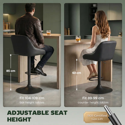 Adjustable Swivel Bar Stools With Backrest, Set Of 2, Black
