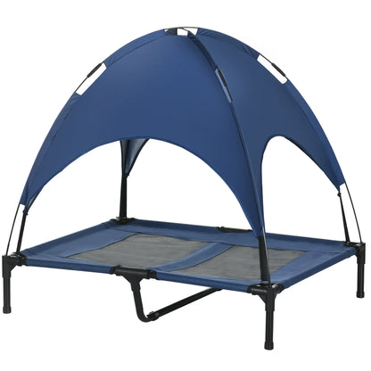 Elevated Dog Bed with Canopy, Portable Raised Dog Cot, L Size, 36" x 30" x 35", Dark Blue Elevated Dog Beds at Gallery Canada