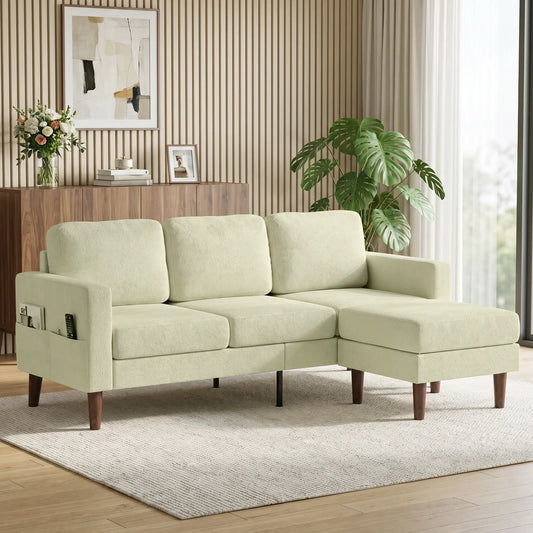 78" L-Shaped 3-Seater Sofa with Ottoman, Beige, Beige L Shaped Couchs Beige at Gallery Canada
