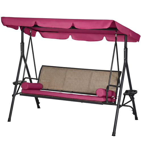 Outdoor 3-Seat Porch Swing With Canopy, Rattan, Cushion, Cushion