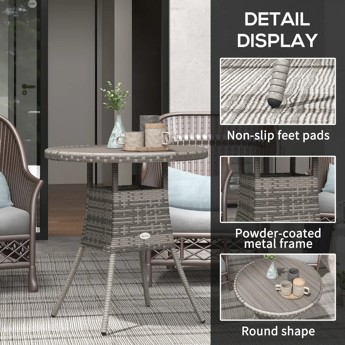 27.5" Outdoor Wicker Dining Table, PE Rattan Patio Furniture, Grey Patio Dining Tables at Gallery Canada