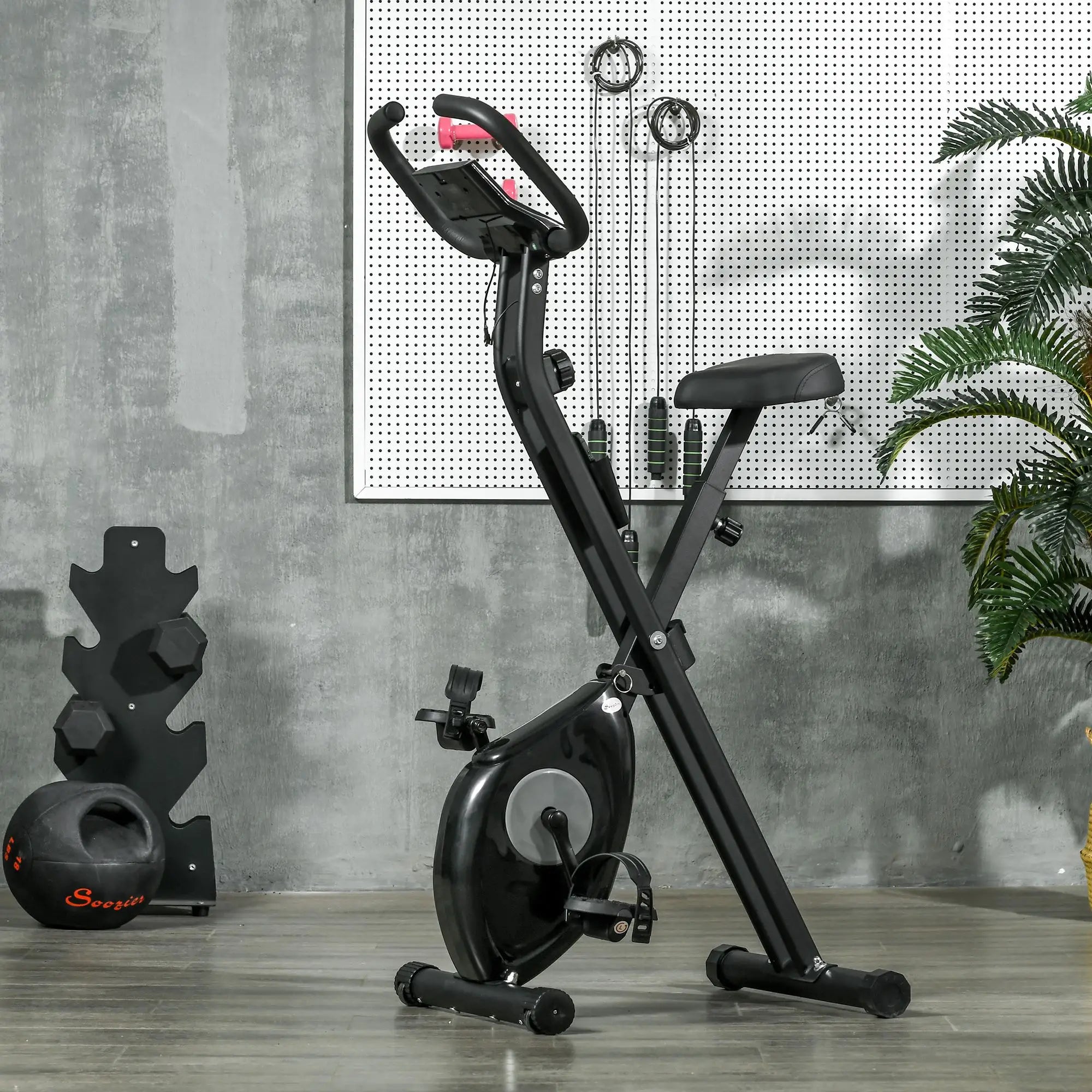 Foldable Exercise Bike, 8-Level Magnetic Resistance, LCD Screen, Phone Holder, Black Exercise & Stationary Bikes at Gallery Canada