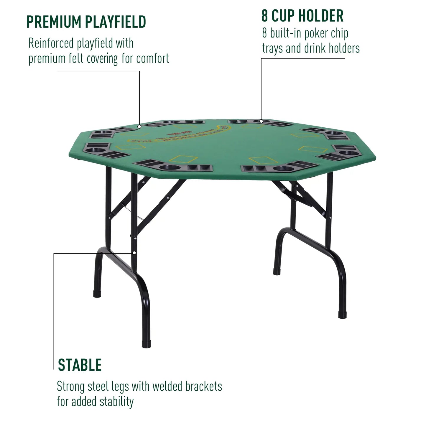 47" Folding Poker Table, Octagon Blackjack Table for 8, Green Game Tables at Gallery Canada