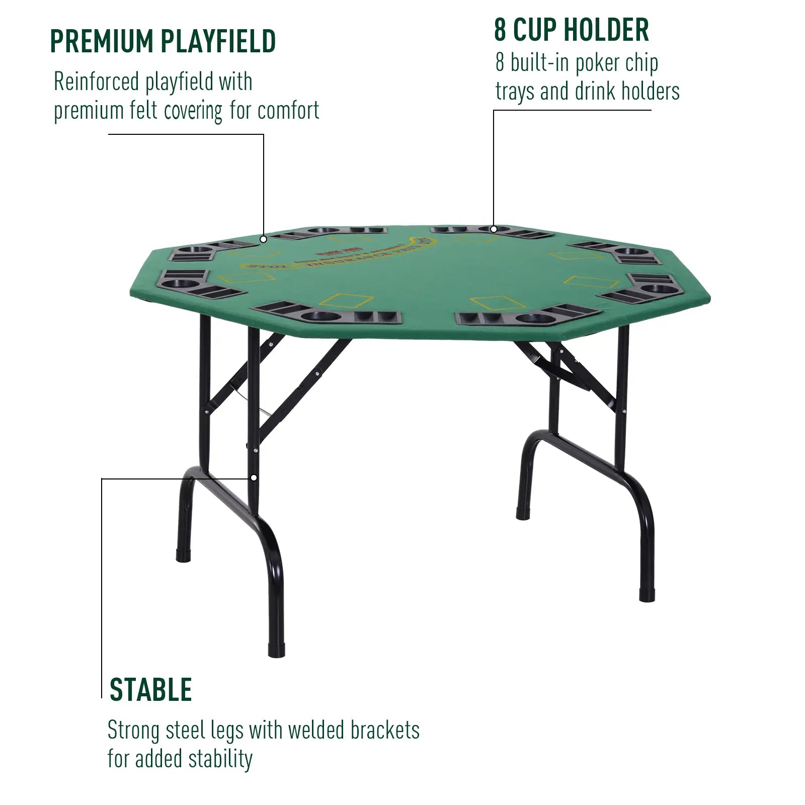 47" Folding Poker Table, Octagon Blackjack Table for 8, Green Game Tables at Gallery Canada