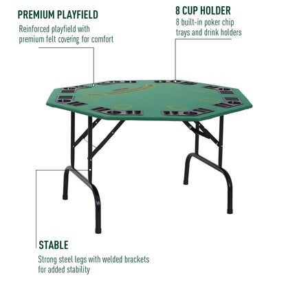 47" Folding Poker Table, Octagon Blackjack Table for 8, Green Game Tables at Gallery Canada