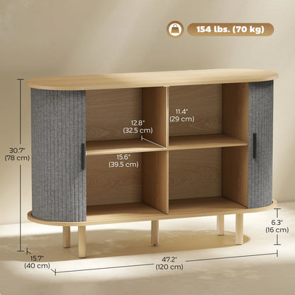 47" Buffet Cabinet, Tambour Sliding Doors, Fluted Sideboard, Grey Bar Cabinets at Gallery Canada