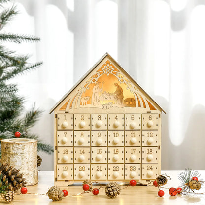 Wooden Christmas Advent Calendar, Lighted 24 Days, Bible Characters, Battery Operated, Natural Christmas Advent Calendars at Gallery Canada
