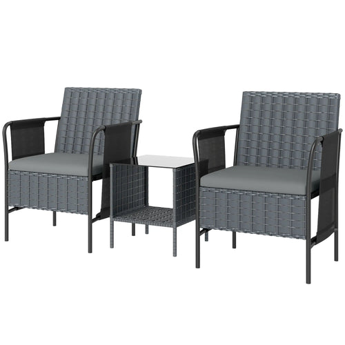 3 Piece Wicker Patio Furniture Set, Outdoor Bistro, Grey