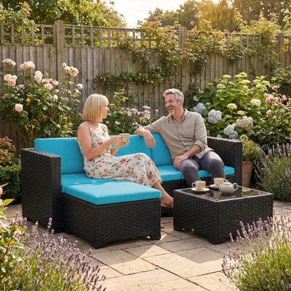 5 Piece Patio Furniture Set, L-Shape Wicker Sectional, Turquoise Patio Furniture Sets at Gallery Canada