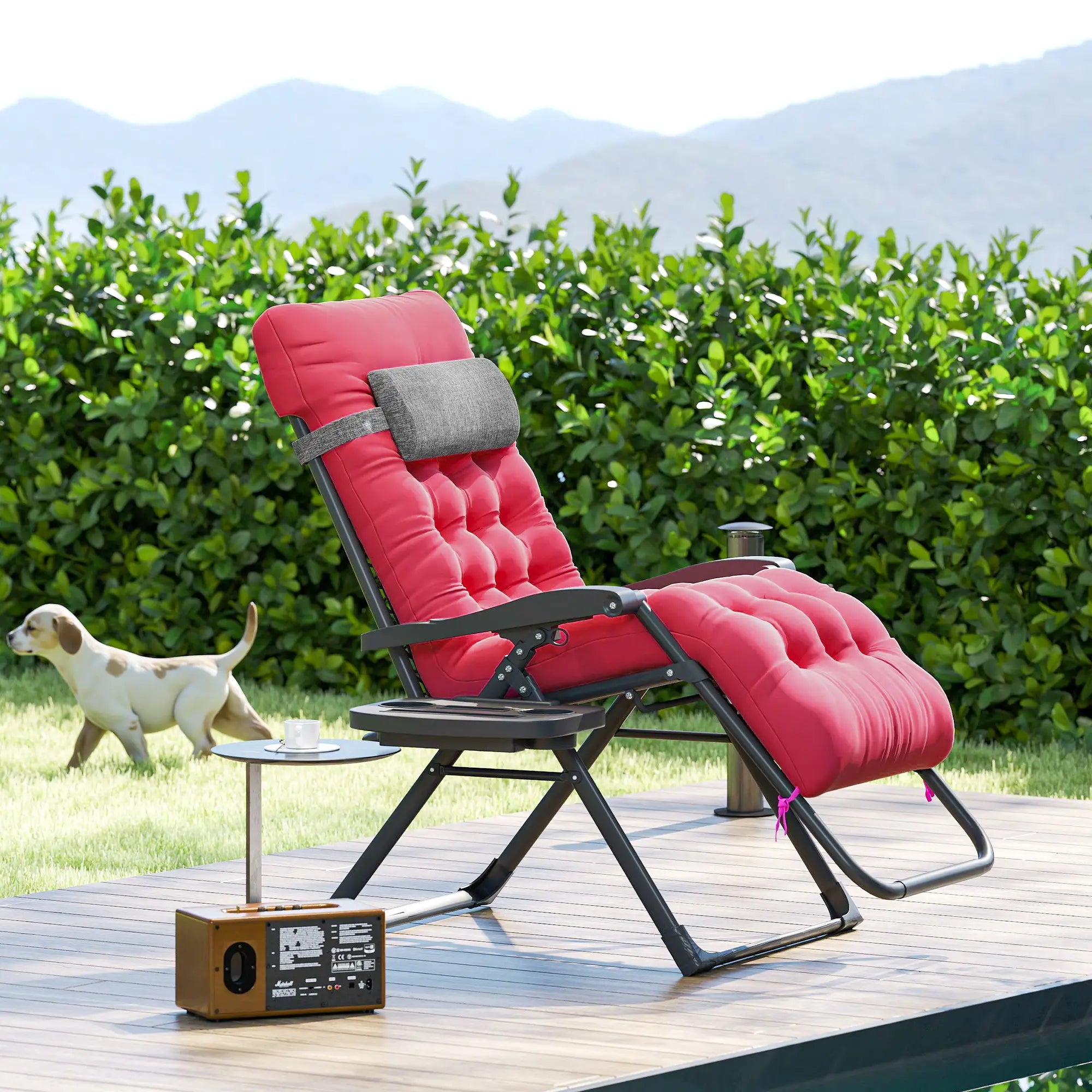 Padded Zero Gravity Chair, Folding Recliner, Patio Lounger with Cup Holder, Red Lounger Chairs at Gallery Canada