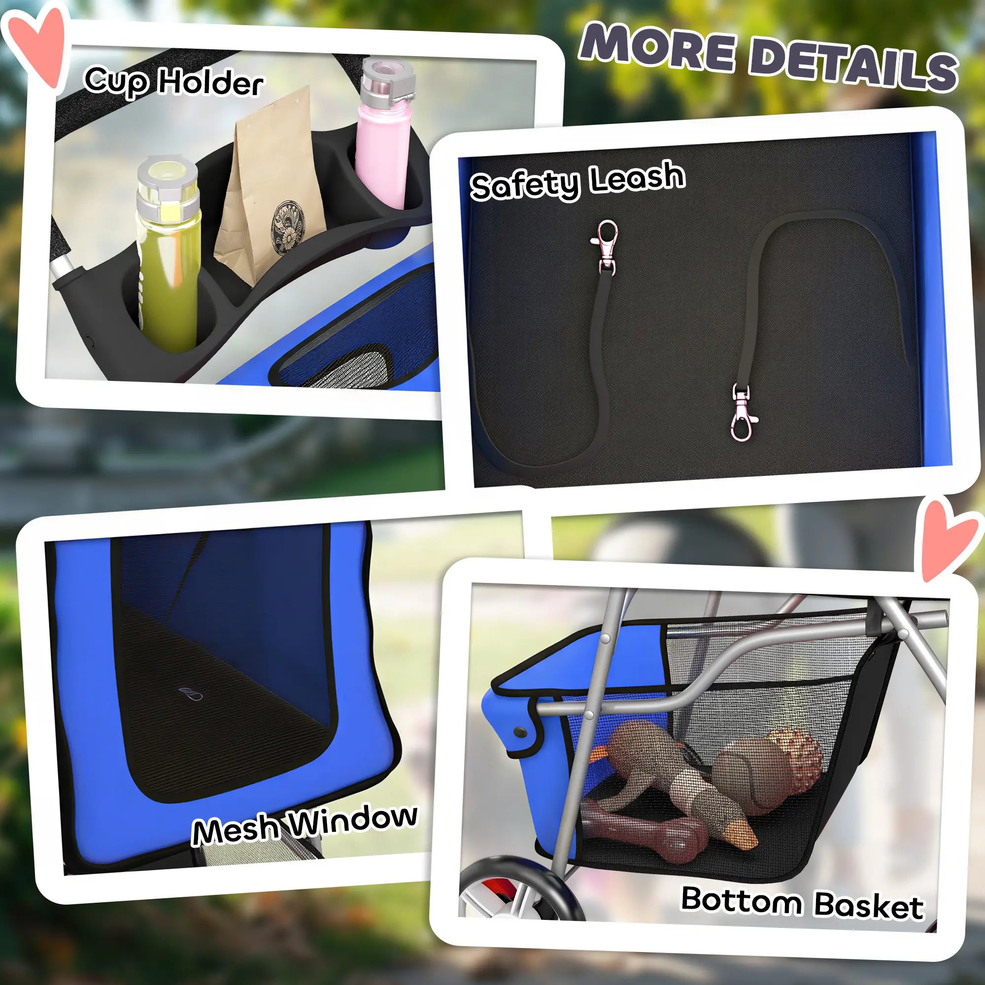 Foldable Pet Stroller, 360° Swivel Wheels, Reflective Strips, Blue Dog Bike Trailers & Strollers at Gallery Canada