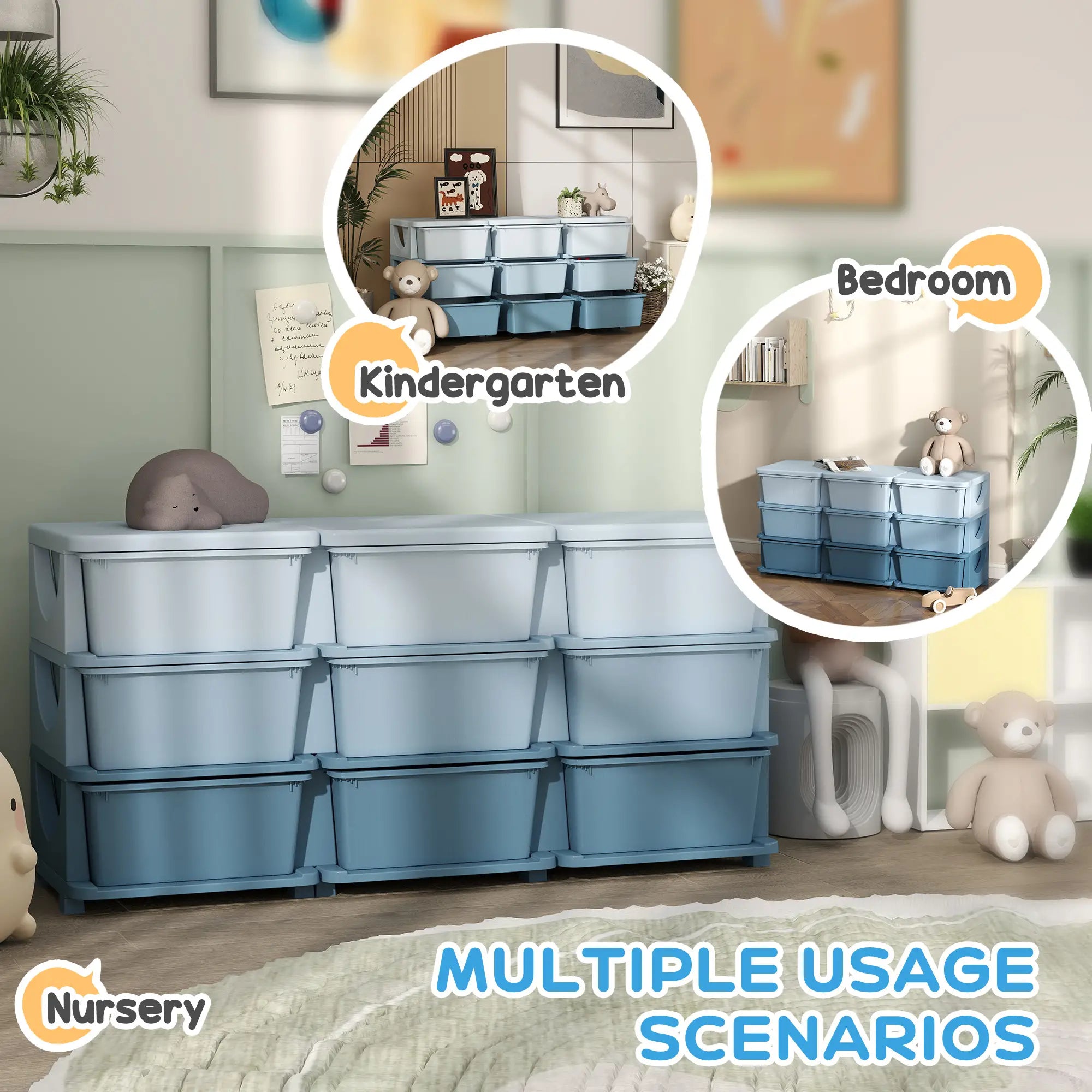 3 Tier Kids Toy Organizer, 9 Plastic Drawers, Blue Baby & Kids Storage at Gallery Canada