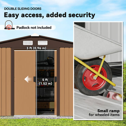9.1'x6.4'x6.3' Garden Storage Shed, Metal Tool House, Double Doors, Dark Grey Yellow Sheds at Gallery Canada