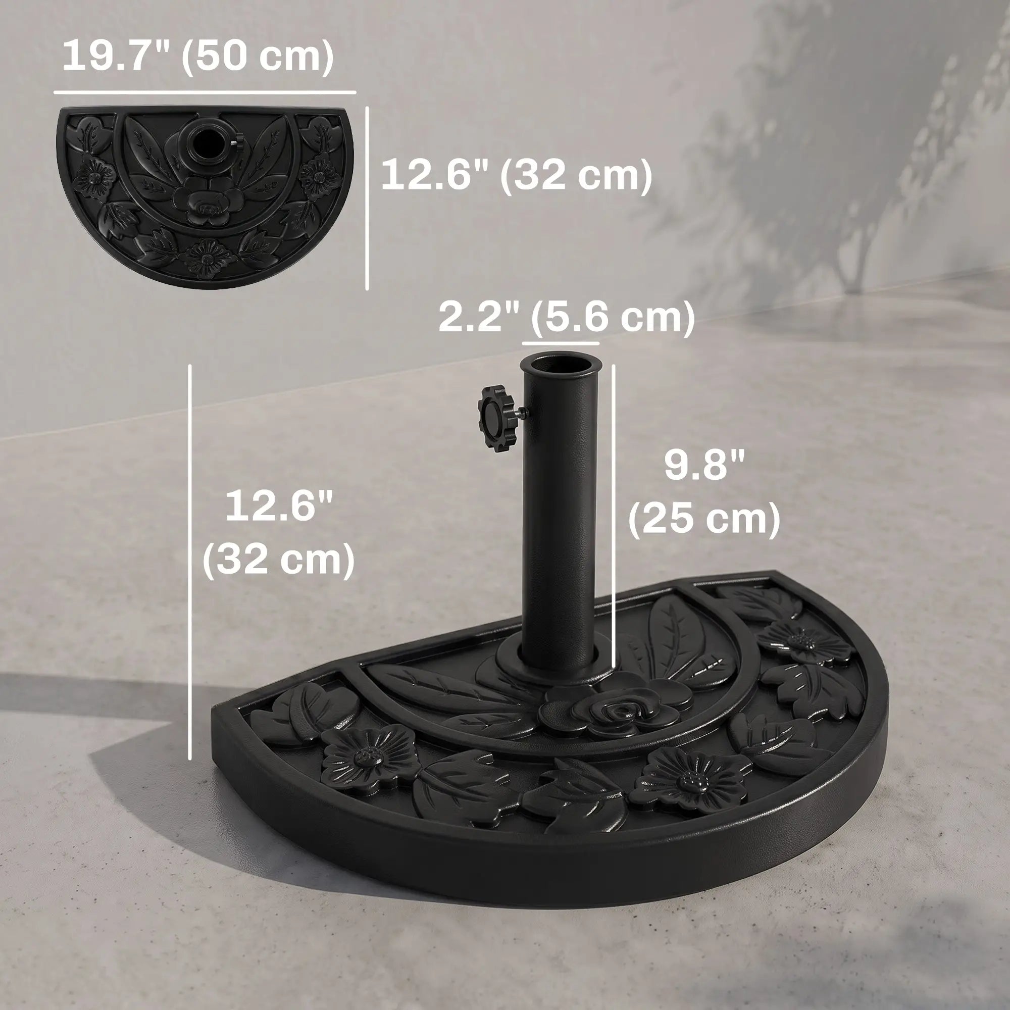 Heavy Duty Half Umbrella Base 20 lb, Outdoor Patio Stand, Black Umbrella Bases at Gallery Canada