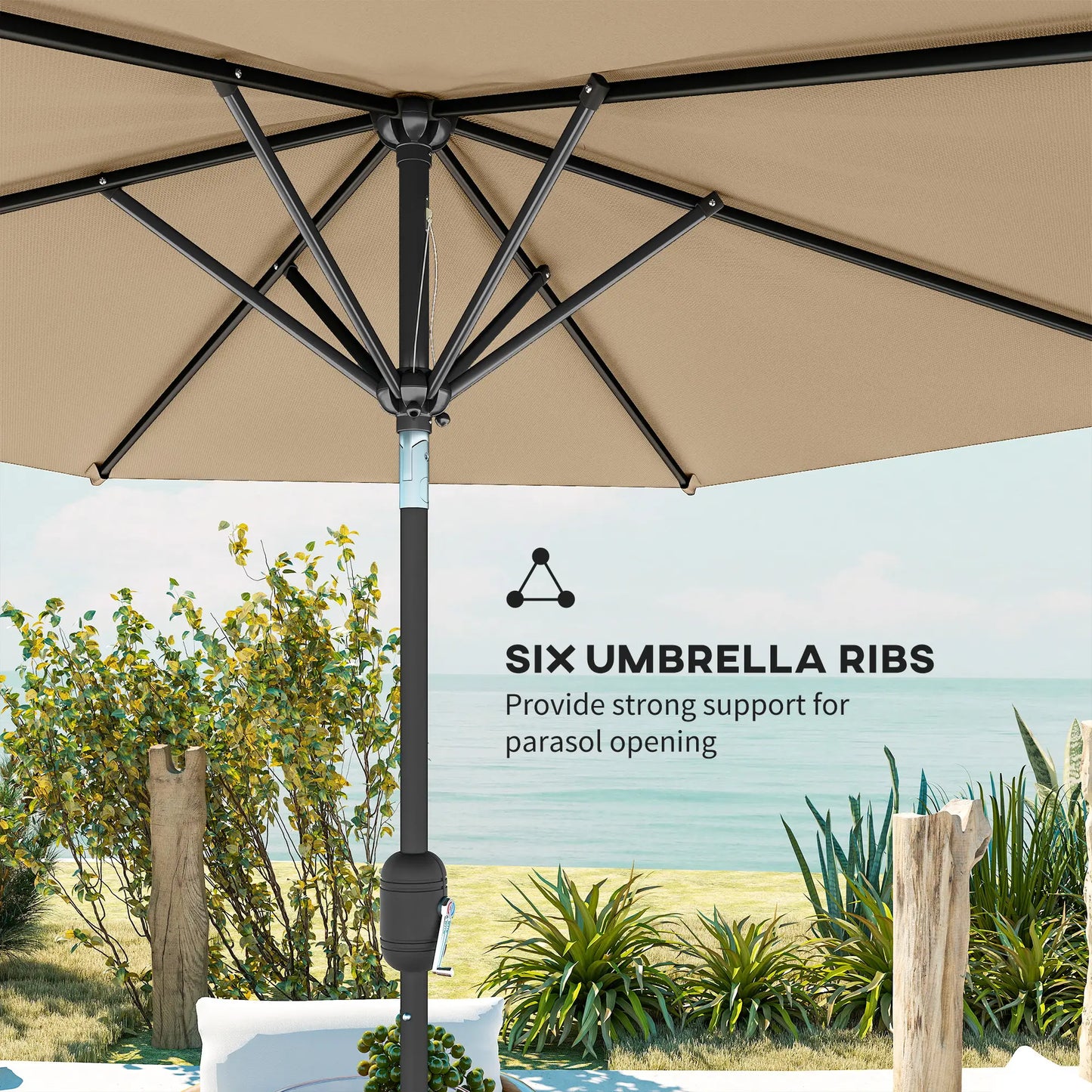 Patio Sun Umbrella, Outdoor Parasol, 6 Ribs, Coffee Sun Umbrellas at Gallery Canada