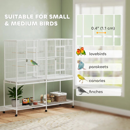 64" Large Rolling Bird Cage, Detachable Stand, Storage Shelf, White Bird Cages at Gallery Canada