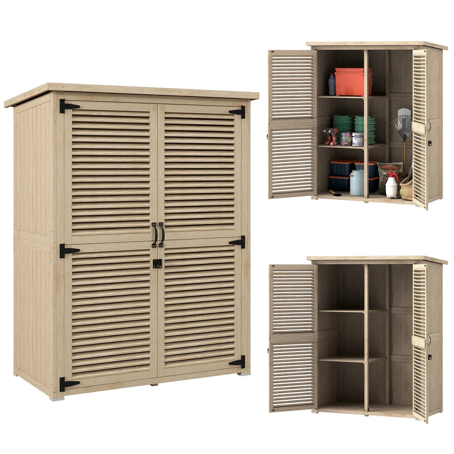 Wooden Garden Shed, 50" x 26" x 66", Waterproof Asphalt Roof, Shelves, Natural