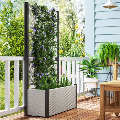 Wicker Outdoor Planter With Trellis, 58" Standing Garden Bed, Mixed Grey Raised Garden Beds at Gallery Canada