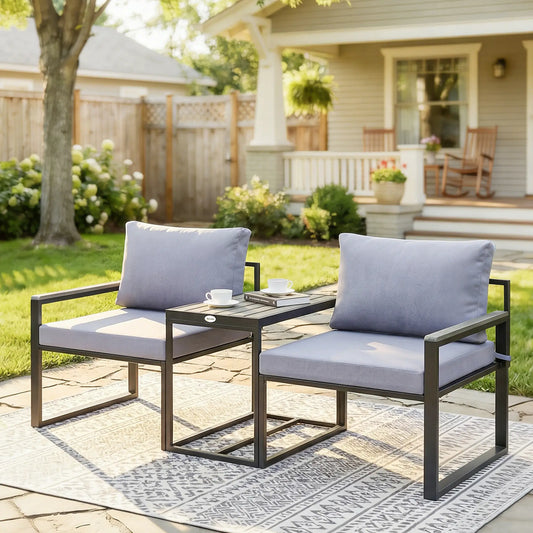 Outdoor Bistro Set, 2 Chairs And Side Table, Patio Furniture, Grey Bistro Sets Black, Grey at Gallery Canada