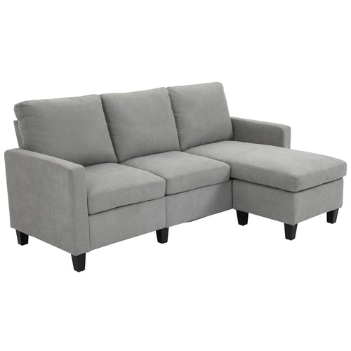 L-Shape Sectional Sofa with Ottoman, Modern Living Room Couch, Light Grey
