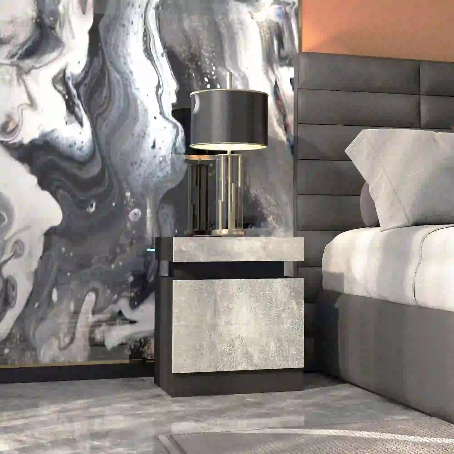 Nightstand, LED Lights, 2 Drawers, Cement Grey Bedside Tables at Gallery Canada