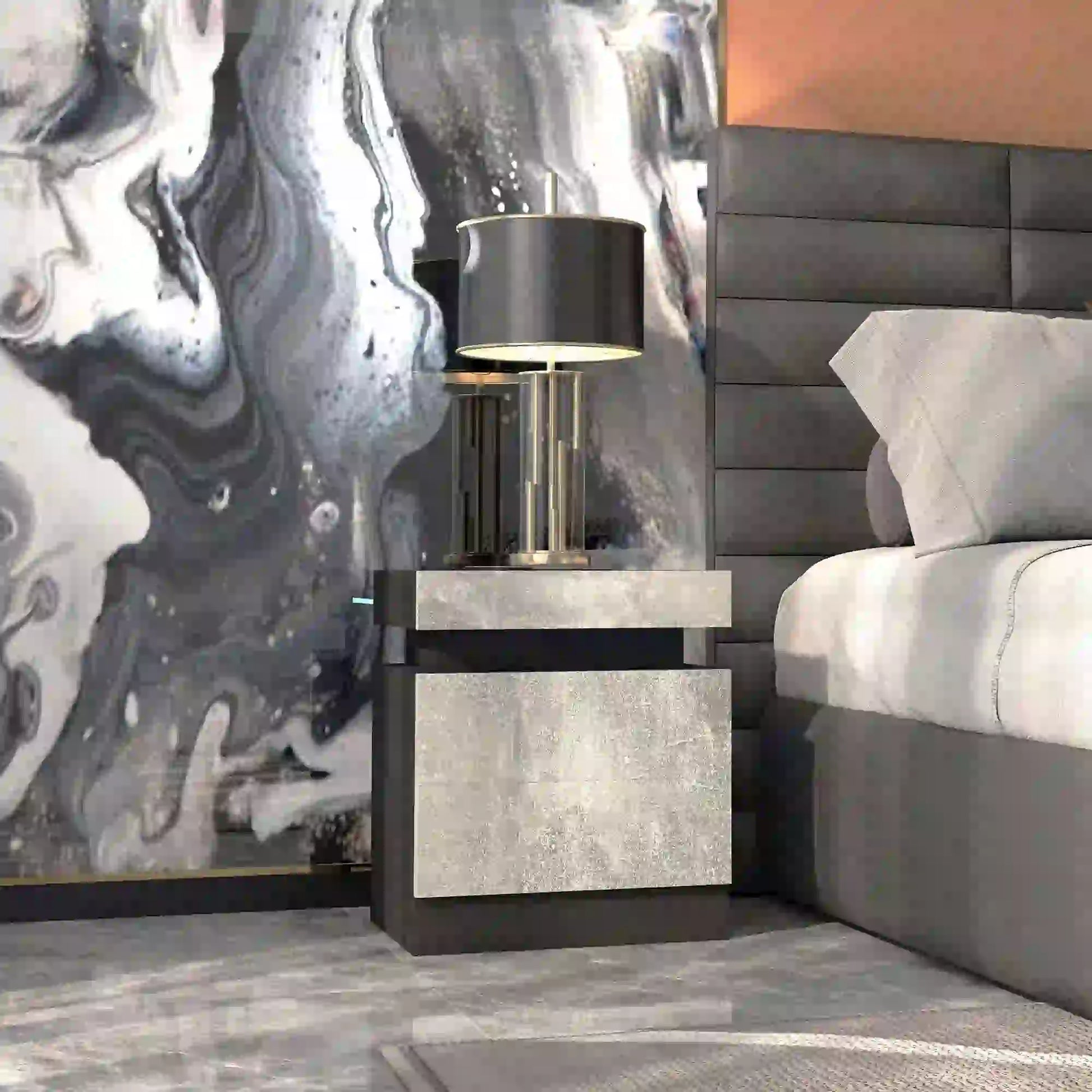 Nightstand, LED Lights, 2 Drawers, Cement Grey Bedside Tables at Gallery Canada