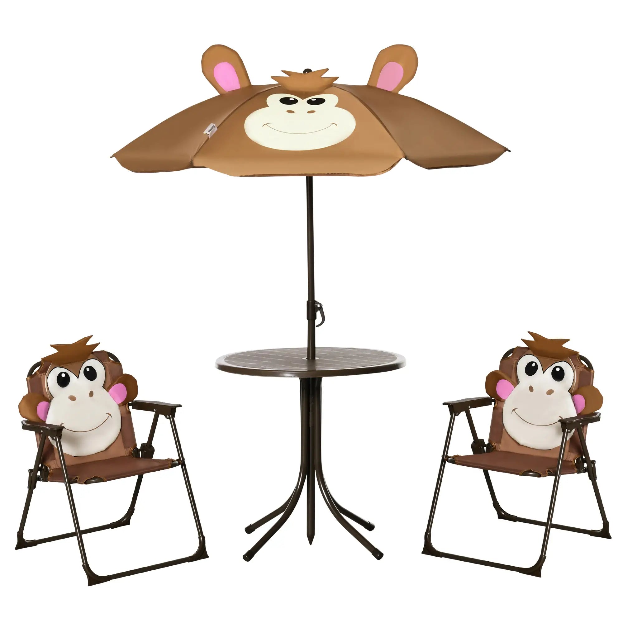 Kids Folding Picnic Table Chair Set with Adjustable Umbrella, Brown Kids Outdoor Furniture Brown at Gallery Canada