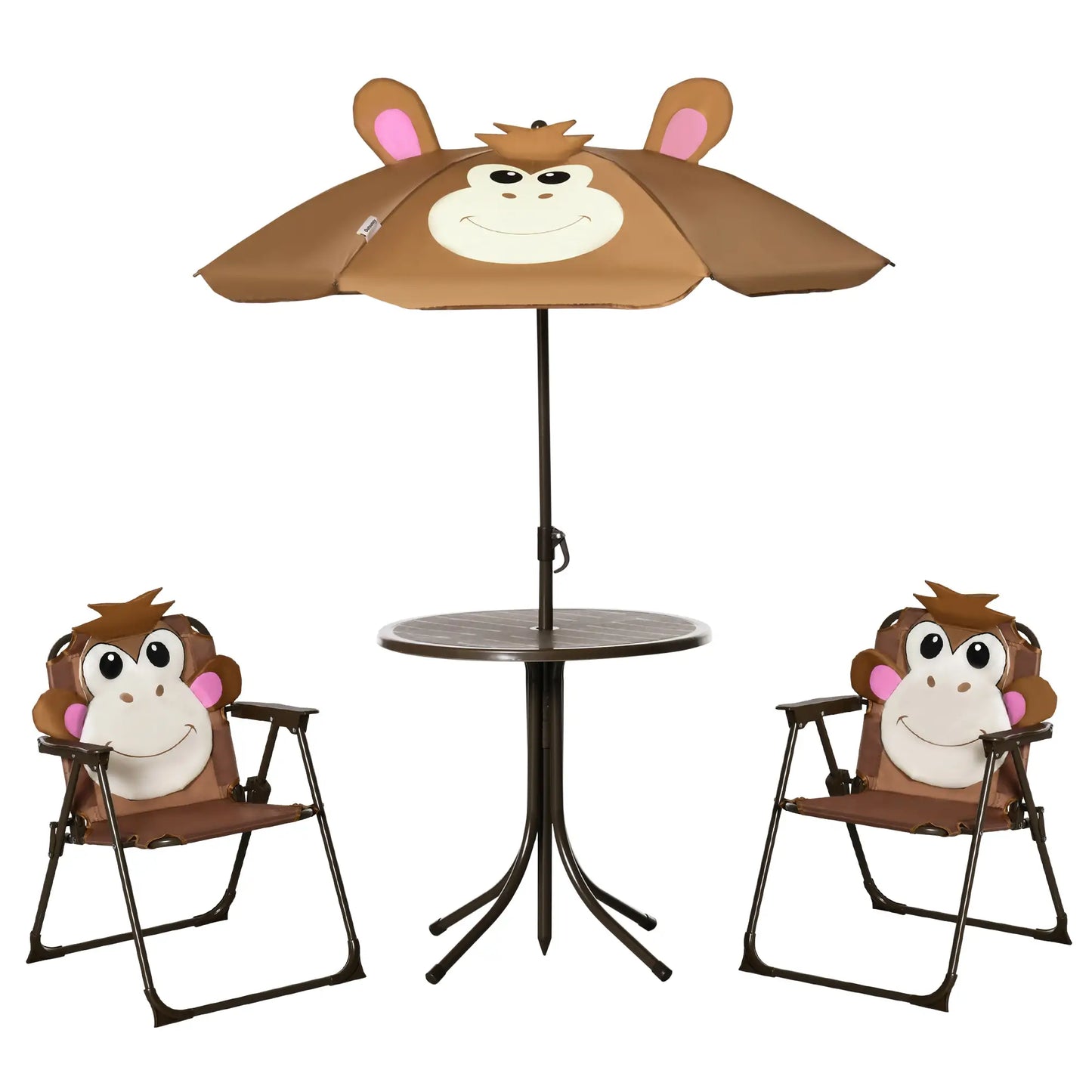 Kids Folding Picnic Table Chair Set with Adjustable Umbrella, Brown Kids Outdoor Furniture Brown at Gallery Canada