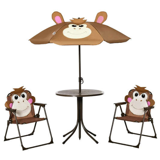 Kids Folding Picnic Table Chair Set with Adjustable Umbrella, Brown Kids Outdoor Furniture Brown at Gallery Canada