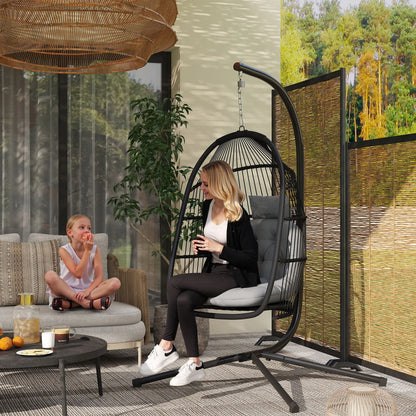 Wicker Egg Swing Chair, Foldable with Stand, UV Resistant Cushion, Headrest, Dark Grey Patio Swings with Stand at Gallery Canada