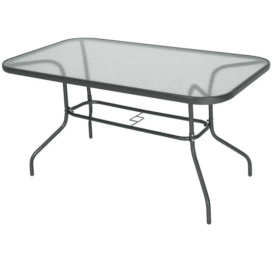 Metal Garden Dining Table, Outdoor Patio Table, Tempered Glass Top, 55" x 31.5" Patio Dinning Tables Carbon Grey at Gallery Canada