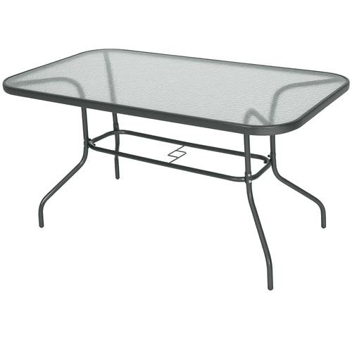 Metal Garden Dining Table, Outdoor Patio Table, Tempered Glass Top, 55