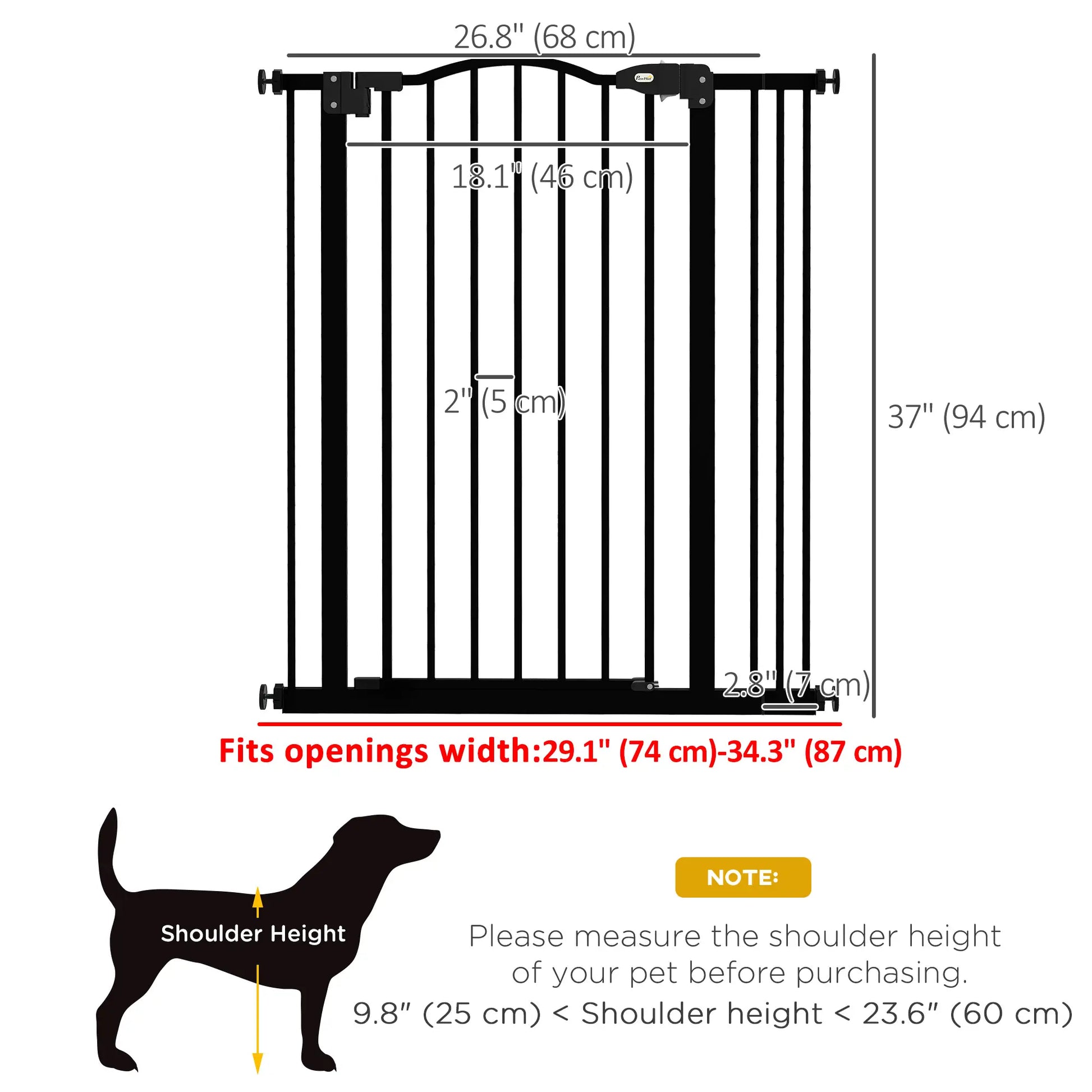 Extra Tall Dog Gate with Door, Pressure Fit, Auto Close, 29-34 Inch, Black Houses, Kennels & Pens at Gallery Canada