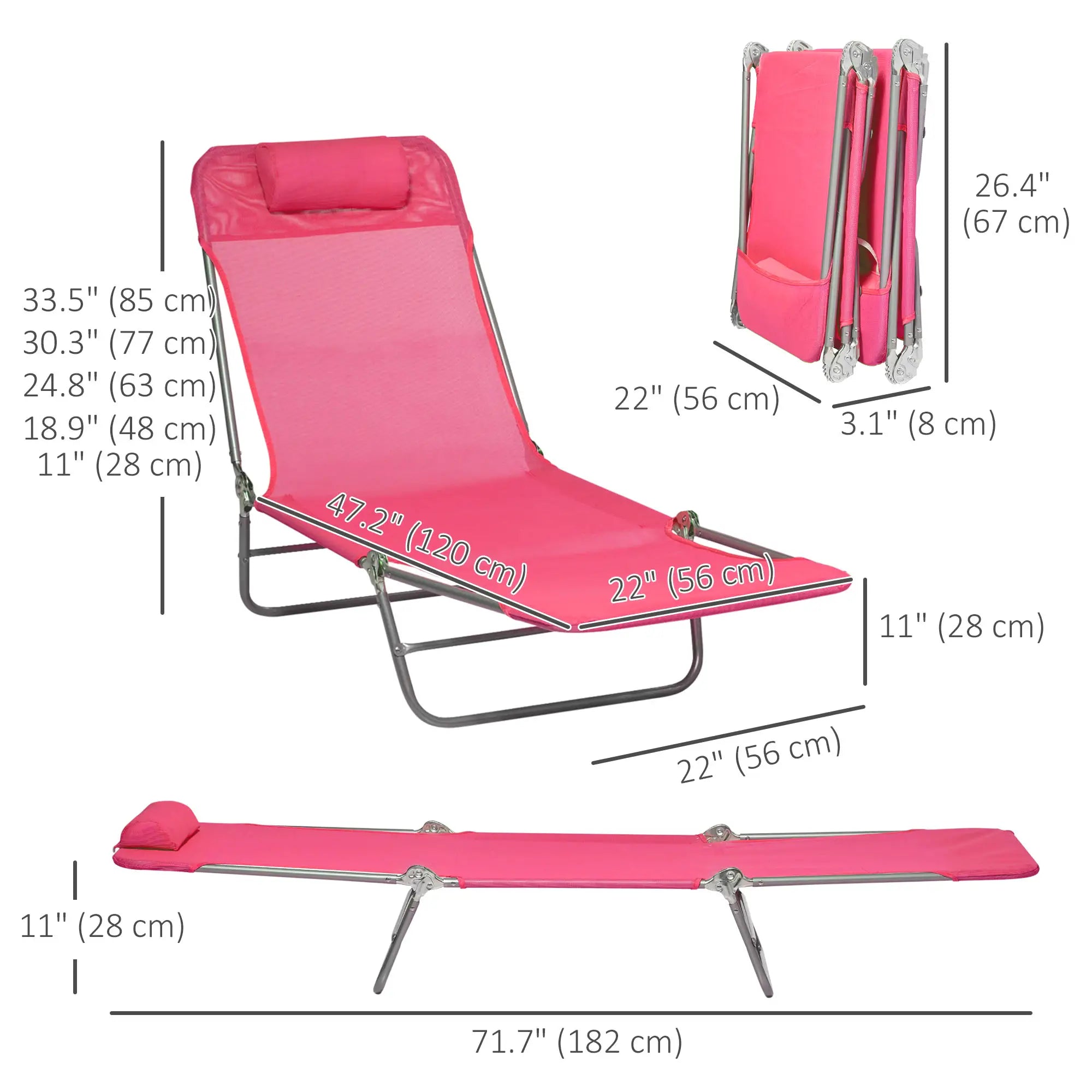 Set of 2 Folding Chaise Lounge Chairs, Outdoor, Reclining, Pink Lounger Chairs at Gallery Canada